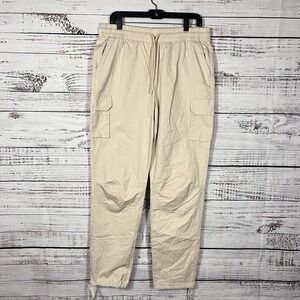 Benny Gold Khaki Cargo Pants Size Medium Utility Joggers Tie Waist Pockets NWT